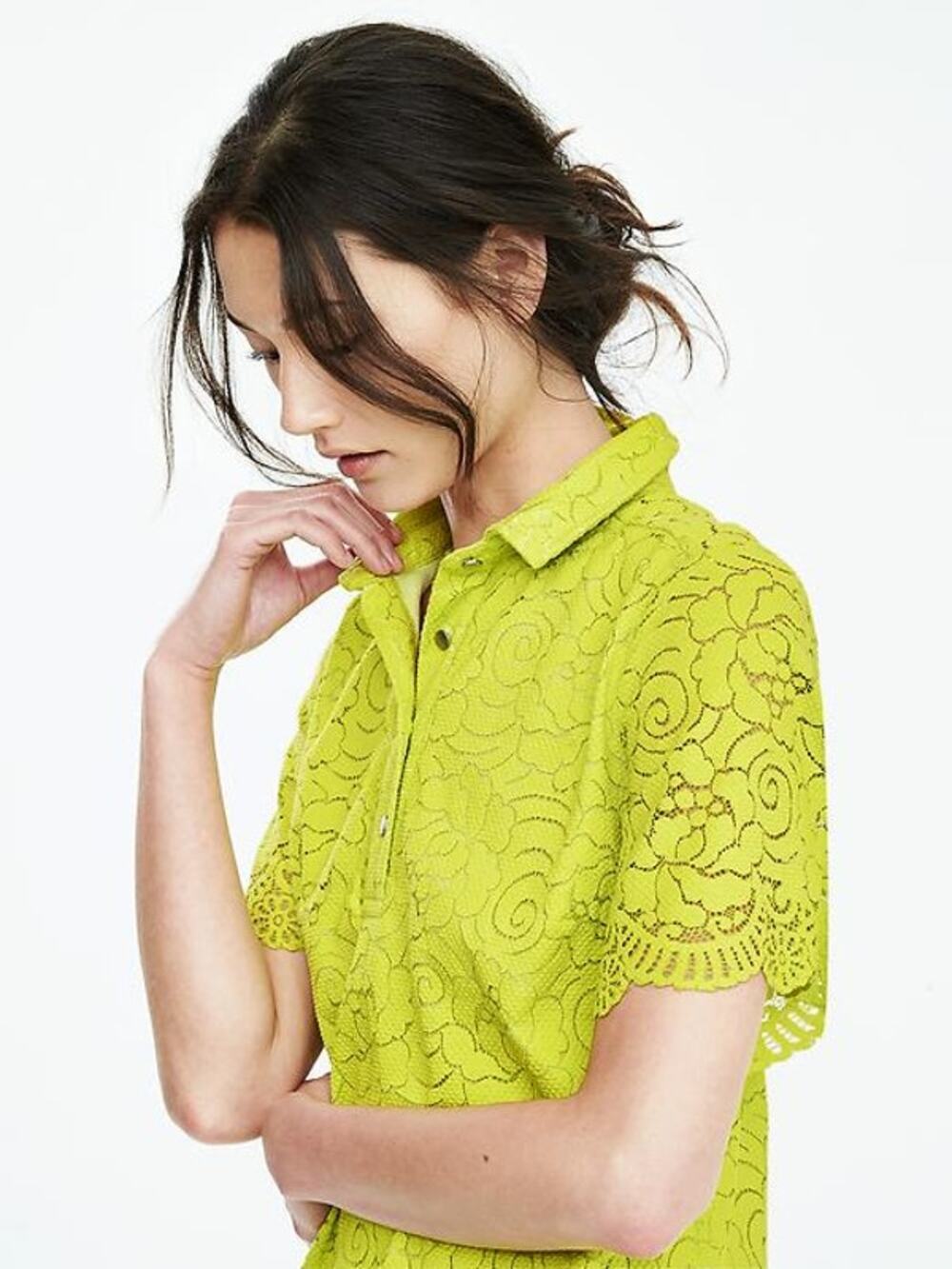 Banana Republic Sun Palm Green Floral Lace Shirtdress